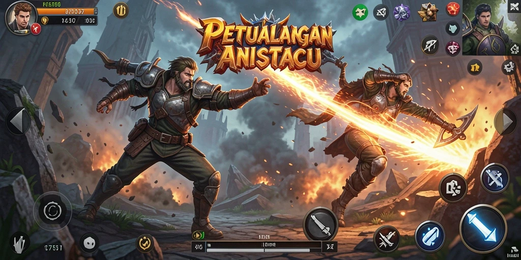 Tangkapan layar dari pertempuran epik dalam game ARPG.