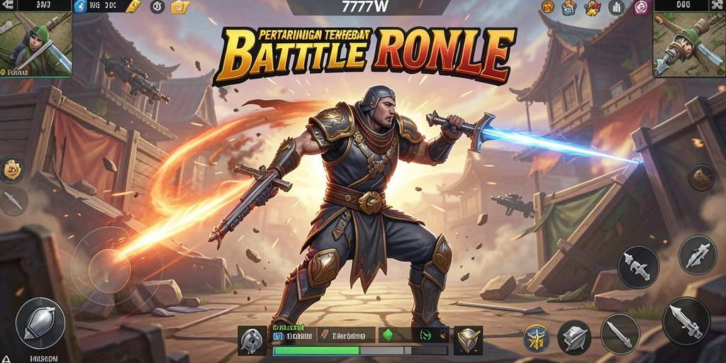 Screenshot permainan 7777W menampilkan aksi Battle Royale yang mendebarkan.
