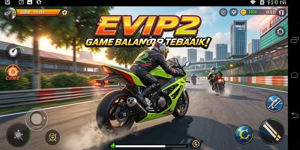 Tampilan gameplay seru dari EVIP2 dengan balapan motor yang mendebarkan.