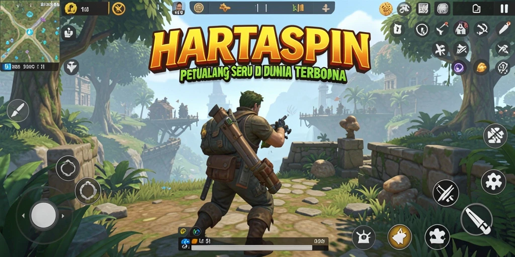 Screenshot gameplay HARTASPIN menampilkan petualangan seru di dunia terbuka.