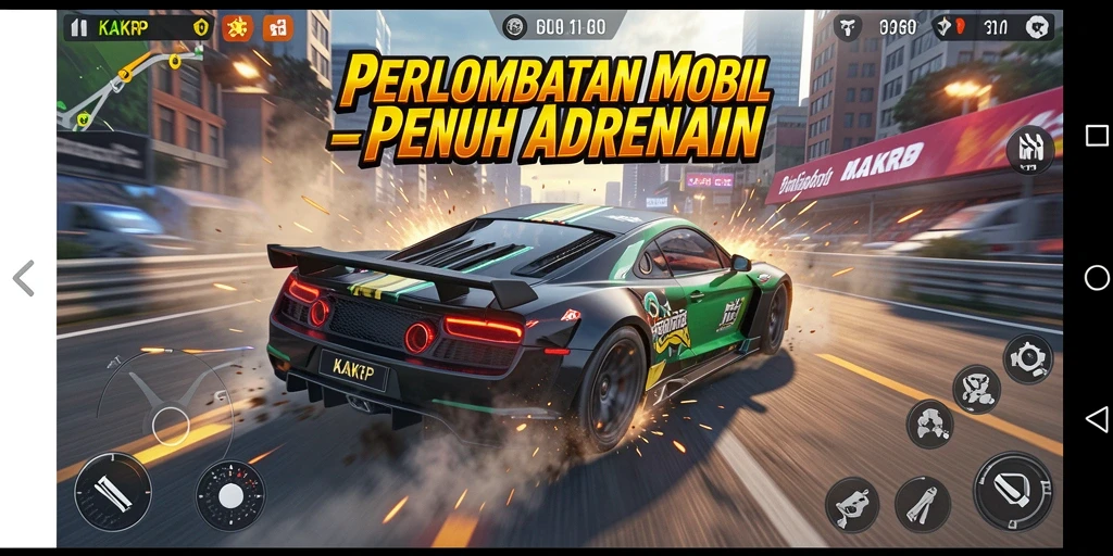 Screenshot KAKRP menunjukkan momen mendebarkan balapan di trek yang menantang.