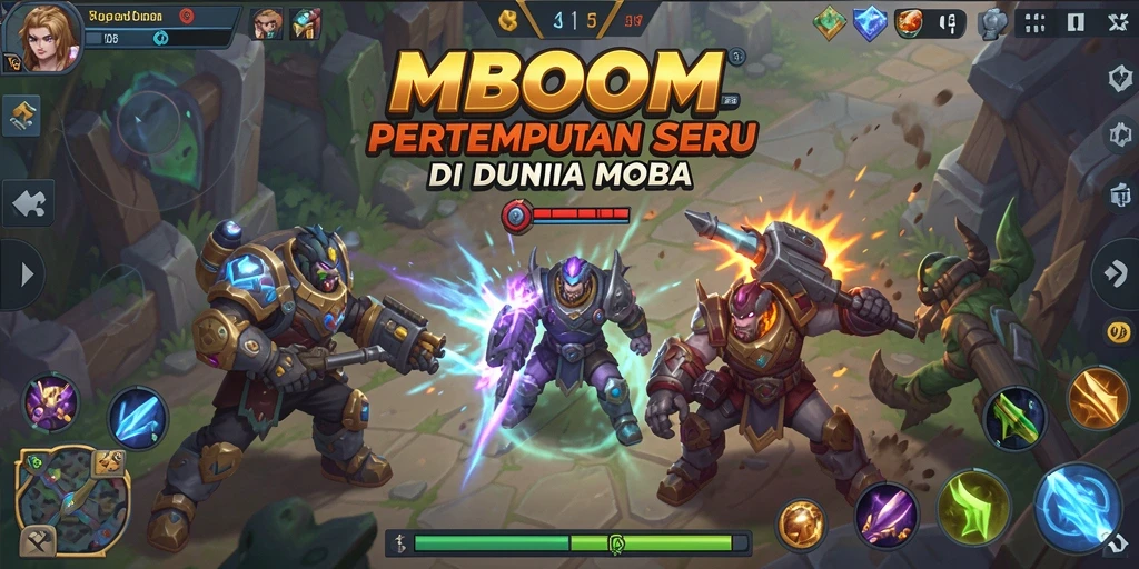 Tampilan seru dari gameplay MOBA di MBOOM, aksi pertarungan yang mendebarkan.