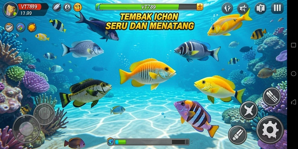 Screenshot gameplay VT789 menampilkan aksi seru tembak ikan.